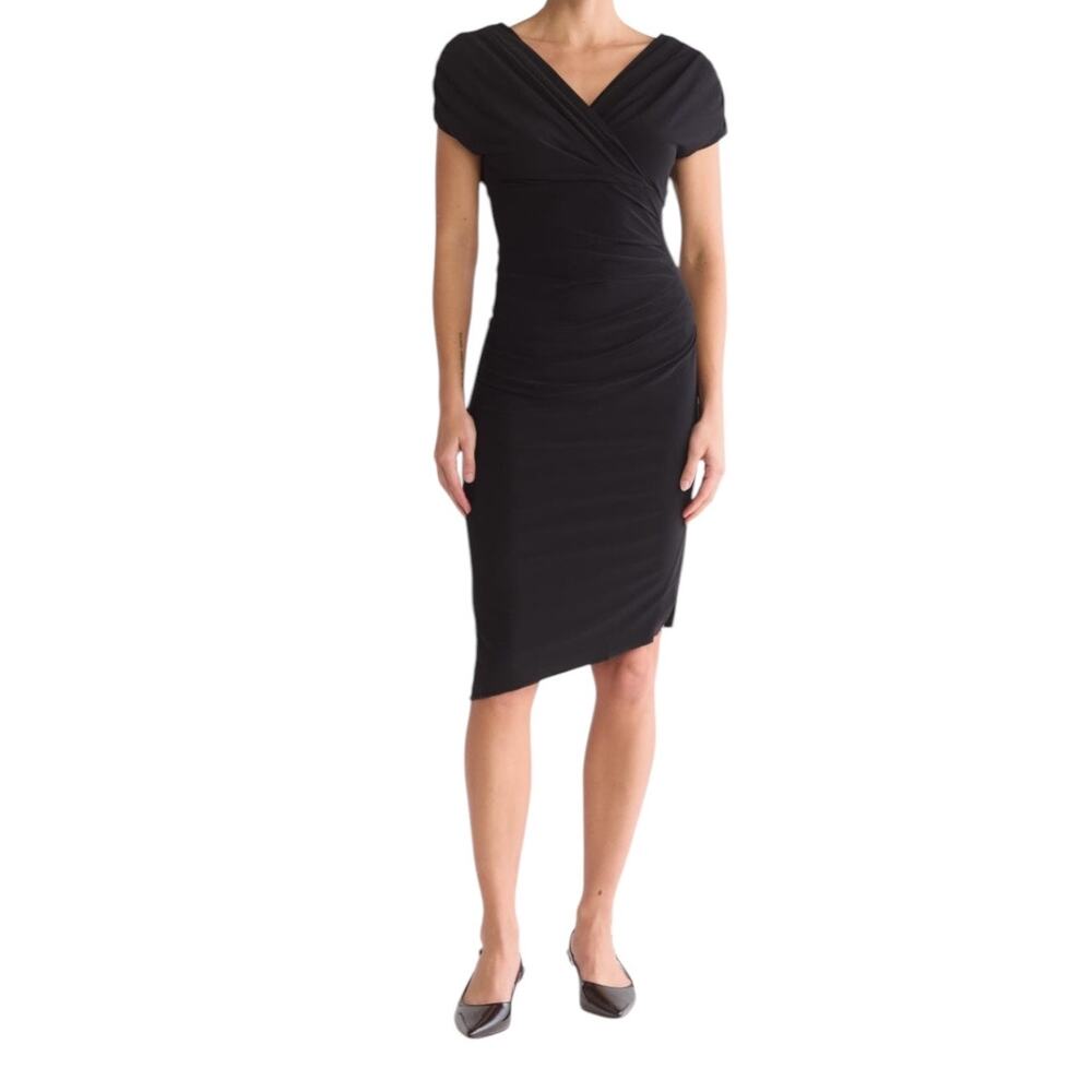 Vince Camuto dress cap sleeve asymmetric hem bodycon black size 12